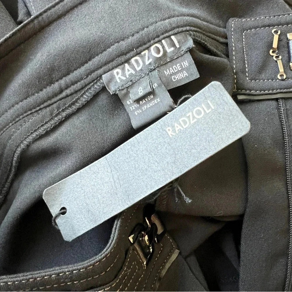 RADZOLI Wide Leg Black Trousers Top Stitch Leather-like Trim Accents Size 8 NWT - Picture 6 of 12